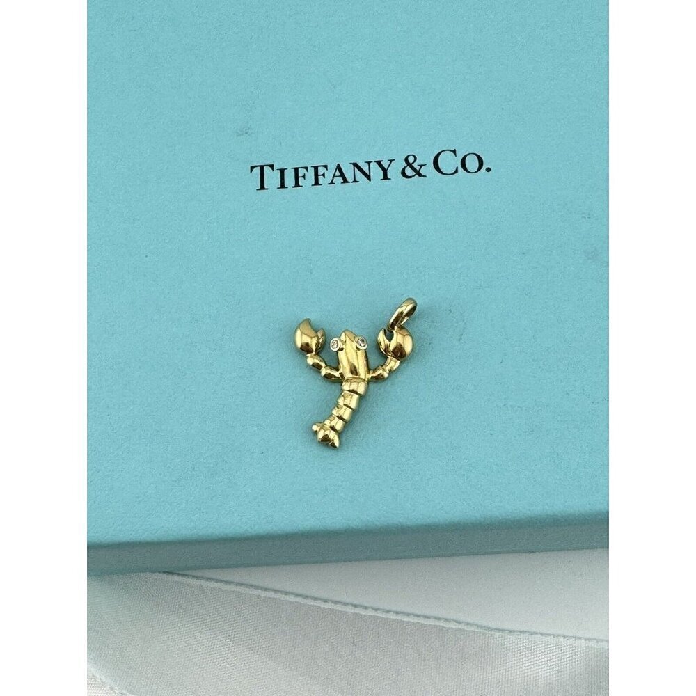 RARE Tiffany & Co. 18k Lobster Charm Yellow Gold Diamond Eyes